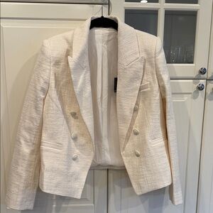 Elie Tahari Cream Double-Breasted Textured Blazer